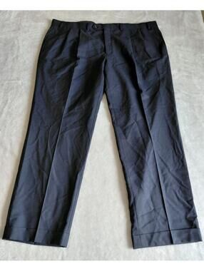 Ralph Lauren Wool Pants Mens 42x30 Navy Blue Pleated Cuffed Total Comfort
